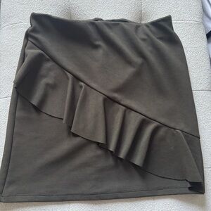 Zara Asymmetrical Olive Skirt with Ruffle
